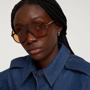Tom Ford Spencer-02 FT0998 52E Sunglasses Havana Aviator Frame, Brown Lenses